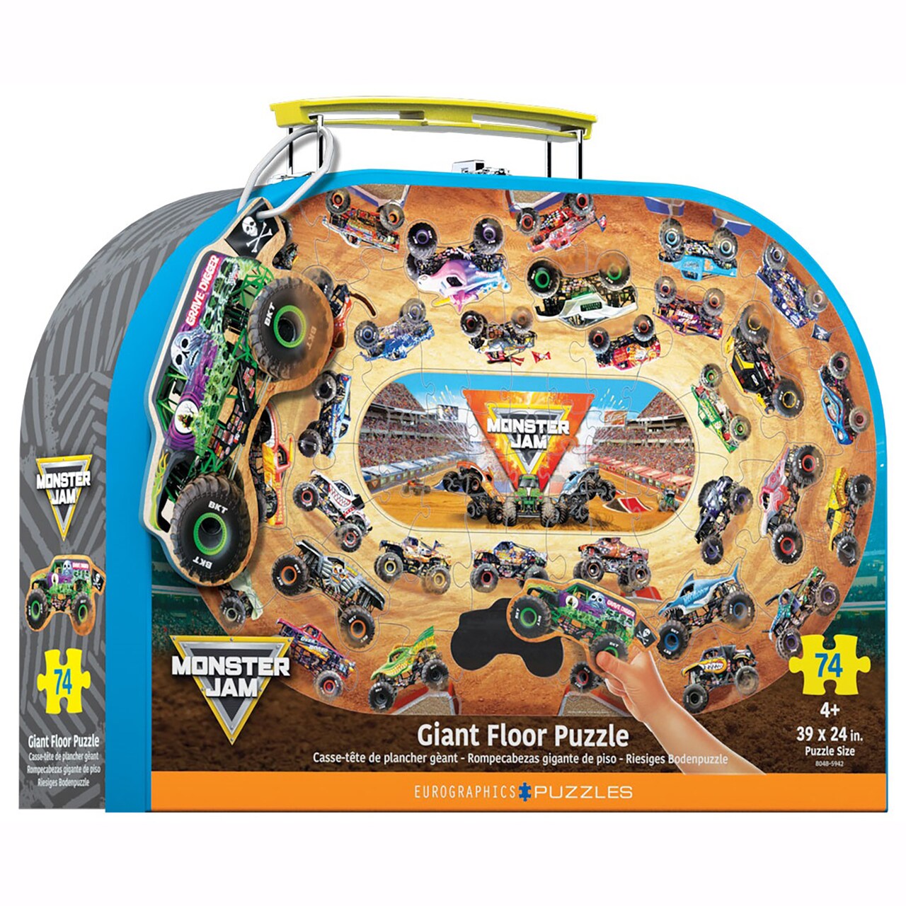Eurographics: Monster Jam Giant Floor Puzzle - 74-Piece - 39" x 24" Jigsaw, Iconic Monster Trucks Track Design, Handle Carry Case, Licensed, Kids 4+